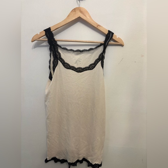 Calvin Klein Collection Cream and Black Lace Trim Top - Picture 1 of 2